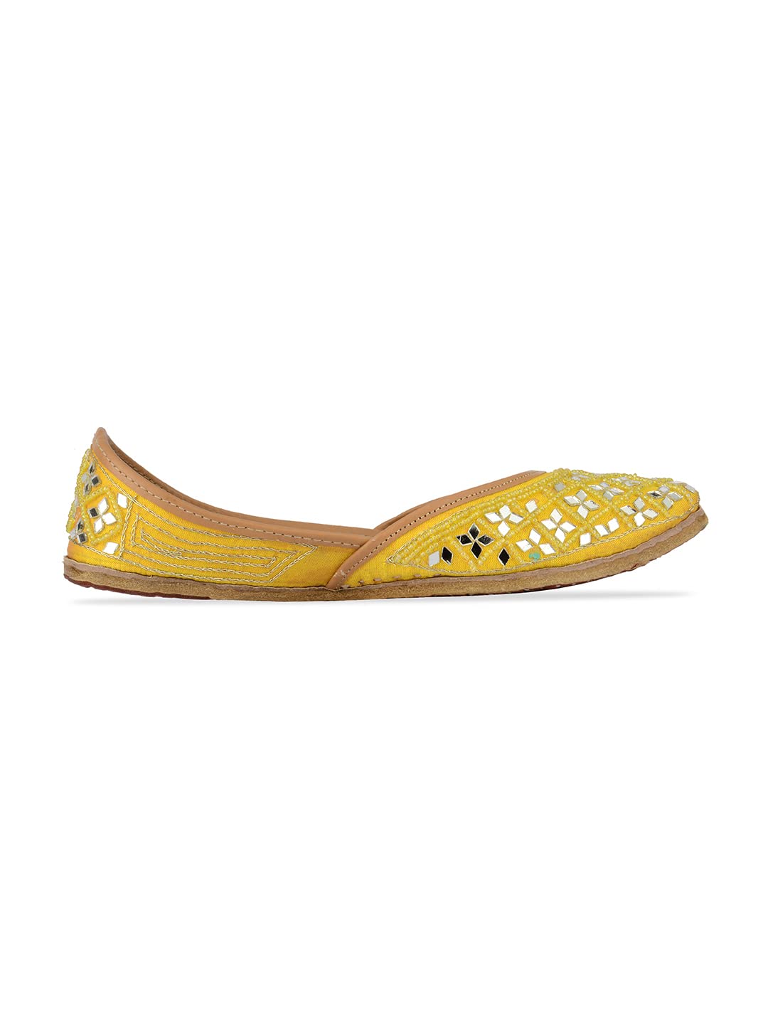 DESI COLOUR Leather Mojari Punjabi Jutti for Women Ethnic Footwear- Mirror (Yellow, Numeric_4)