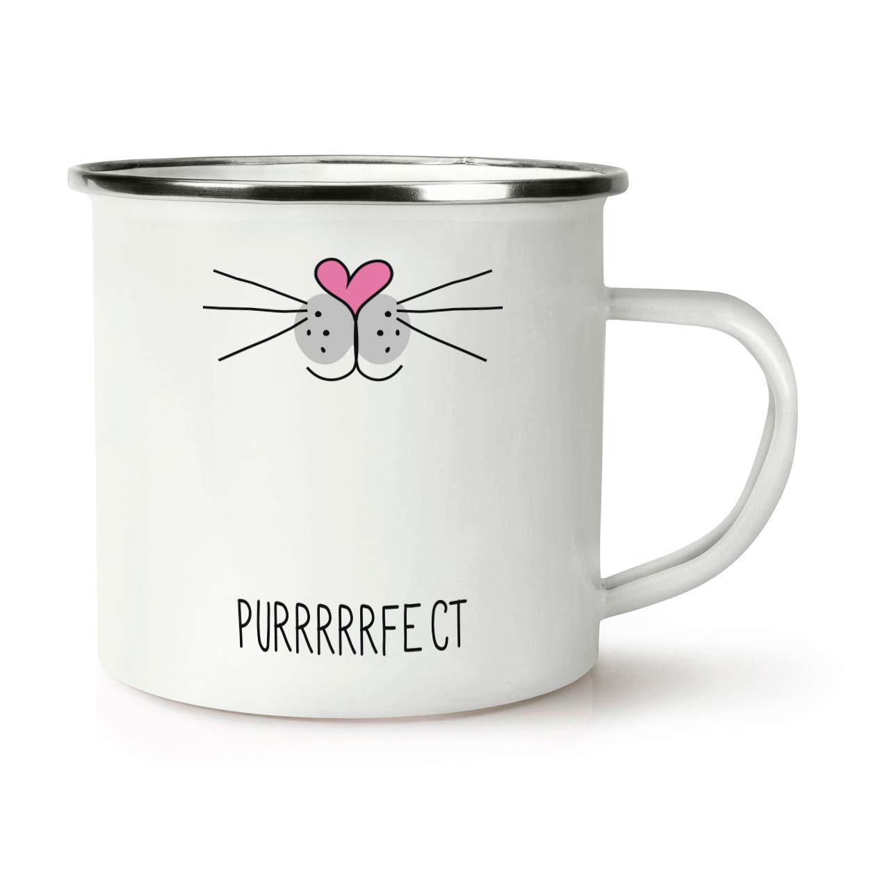 Purrfect Perfect Cat Face Retro Enamel Mug Cup