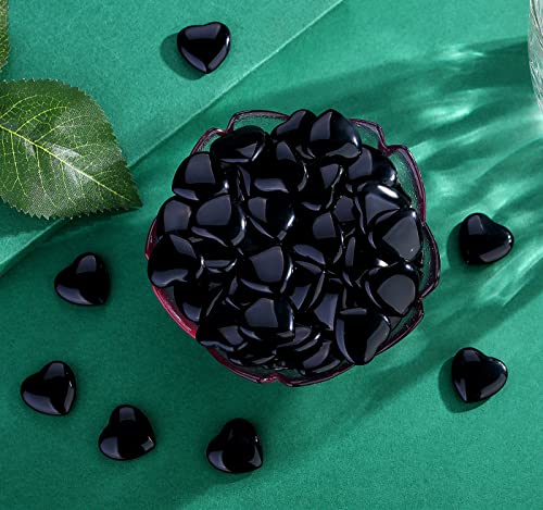 Image of QINJIEJIE 20 PCS Natural Heart Healing Crystals Black Obsidian Polished Stones Pocket Crystal Palm Mini Cute Love Gemstones Set Bulk Wholesale Reiki Energy Balancing Meditation Valentine's Day Gift