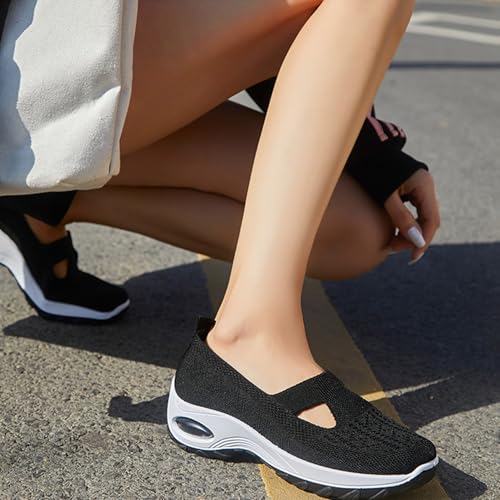 Womens Air Cushion Slip on Orthopedic Walking Shoes Arch Support Knitted Mesh Breathable Sneakers Lightweight Wide Width Non-Slip Shoes4
