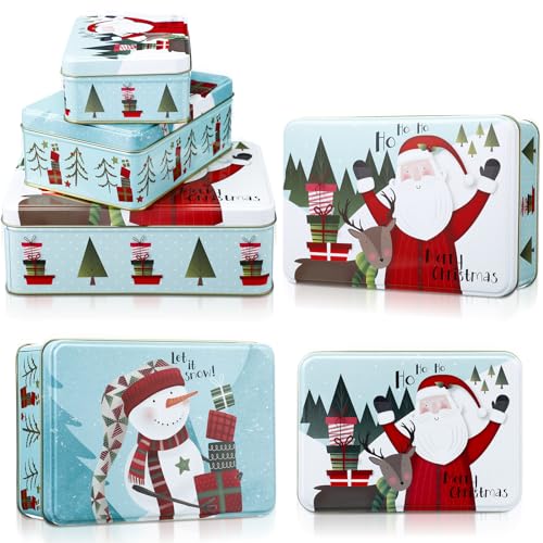 Suttmin 3 Pcs Christmas Cookie Tins Metal Snowman Containers with Lids for Gift Giving and Holiday Treat Storage Festive Holiday Treats, Xmas Party Supplies, and Decorations