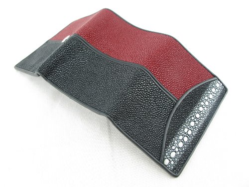 Genuine Row Diamond Stingray Skin Leather Trifold Wallet Black4