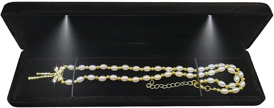Velvet Chain Necklace Box with LED Light, Long Bracelet Storage Case, Jewelry Display Gift Box for Engagement, Anniversary,Wedding and Birthday,Black