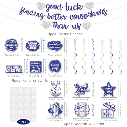 Image of Pre-Strung Glitter Good Luck Finding Better Coworkers Than Us Banner, Blue Silver Going Away Party We Will Miss You Decorations, Great for Goodbye Farewell Job Change Party