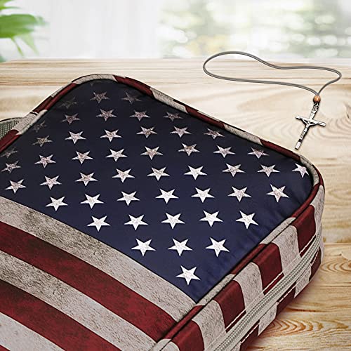 Image of FINPAC Bible Cover, Carrying Book Case Church Bag Bible Protective with Handle and Zippered Pocket, Gift for Mother Lady Women Men, US Flag