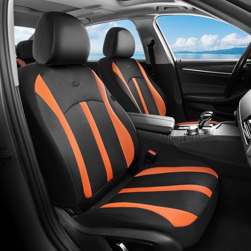 Image of FLORICH Front Car Seat Covers, Breathable Mesh Automotive Seat Cover, Universal Seat Covers Car Interior Protectors Cushion for Most Cars&SUV-Black&Brown