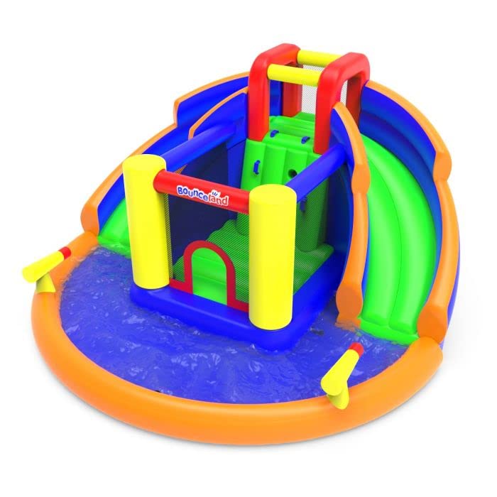 Bouncelandinflatable Bouncy Castle with Blower - Dual Slide Castle Waterpark - Inflates in Minutes with Easy Setup, Storage Bag and Ground Stakes Included
