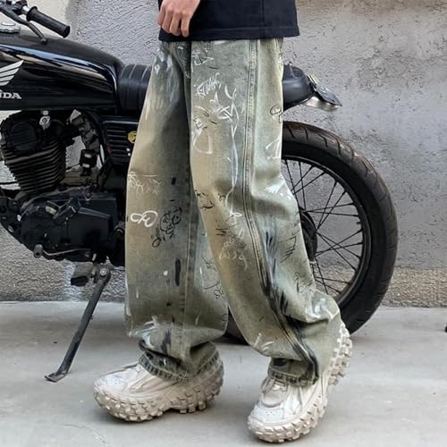 Baggy Jeans Men Grunge Y2k Jeans Loose Fit Graffiti Oversize Casual Wide Leg Uncuffed Denim Pants Hip Pop2