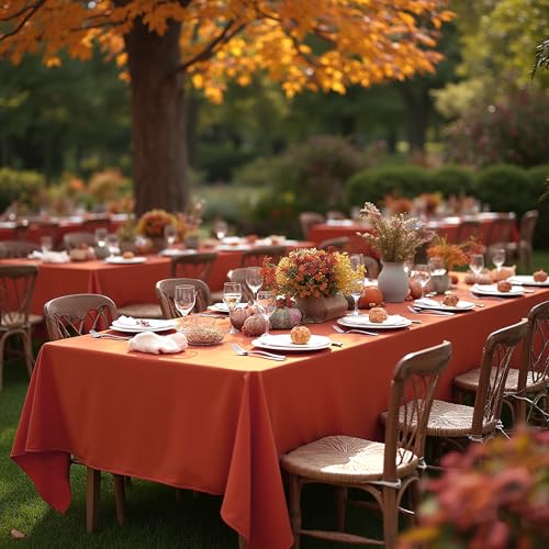Image of sancua Thanksgiving Tablecloths for 8 Foot Rectangle Tables, 6 Pack Burnt Orange - Washable Polyester Fabric Fall Table Cloth for Holiday Party, Birthday, Banquet Reception, 60x120 Inch Rust