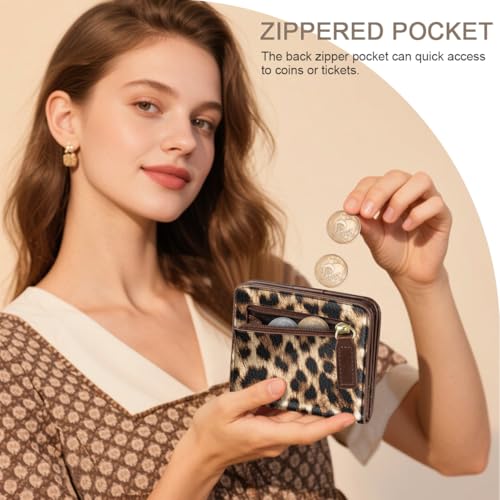 Image of Leopard Womens Wallet Small Thin Credit Card Holder Mini Purse | Slim Women RFID Blocking Bifold Cheetah Wallets Ladies Pocket Card Holders for Travel & Daily Use