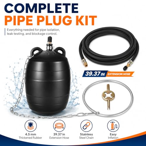 Image of Inflatable Pipe Test Plug, with 39.37 Inches Quick-Install Rubber Extension Hose and Anti-Fall Iron Ring, Rubber Plumbing Balloon (4 inch)