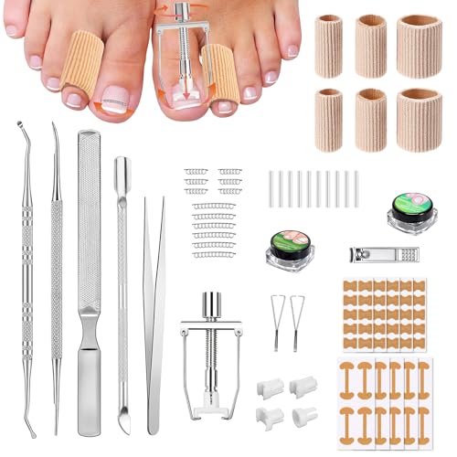 Kit de uñas encarnadas, 32 piezas de corrección profesional de uñas encarnadas, incluyendo corrector de acero inoxidable y autoadhesivos, alivio del dolor, para uso doméstico