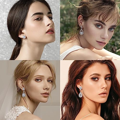9 Pairs Clip On Earrings For Women Wedding Bridal Chandelier Earrings Teardrop Long Drop Dangle Clip-On Earrings Set Rhinestone Earrings For Brides Bridesmaids Non Pierced Jewelry3