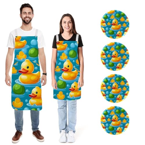 Tabliers de cuisine imperméables motif canard jaune pour cuisiner en famille