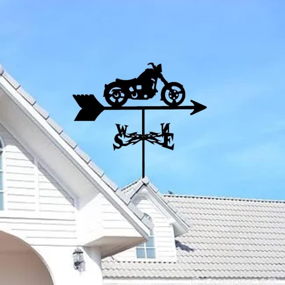 Segnavento in metallo per tetto, giardino, cortile, retrò, segnavento in metallo nero, indicatore di direzione del vento per tetto, giardino, prati, capannoni agricoli, fienili