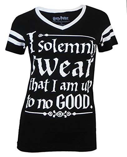 Harry Potter Juniors I Solemnly Swear V-Neck Tee Black Large