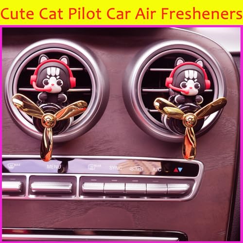 Image of Pilot Car Air Freshener, Cute Cat Car Vent Clip Air Freshener with 4 Fragrant Tablets Automotive Air Outlet Fan Diffuser, Automotive Interiors Vent Decoration (Pilot Cat)