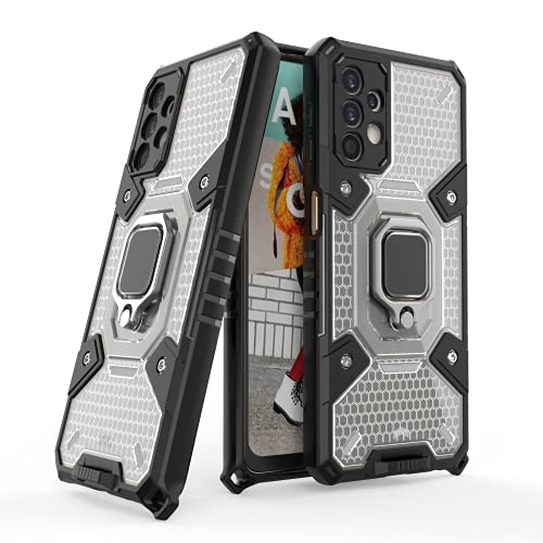 Image of Thermoplastic Polyurethane Tough Armor Bumper Back Case Cover For Samsung Galaxy A32 5G|Ring Holder & Kickstand In-Built|360 Degree Protection Back Case Cover For Samsung Galaxy A32 5G (Black)
