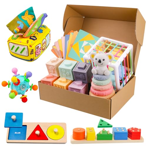 KAKUNM 8-in-1 Montessori Toys for 6+ Month Old Babies - Wooden Learning Sensory Educational Developmental & Teething Toys for Infants, Baby Gifts Set for Birthday/Christmas/Easter