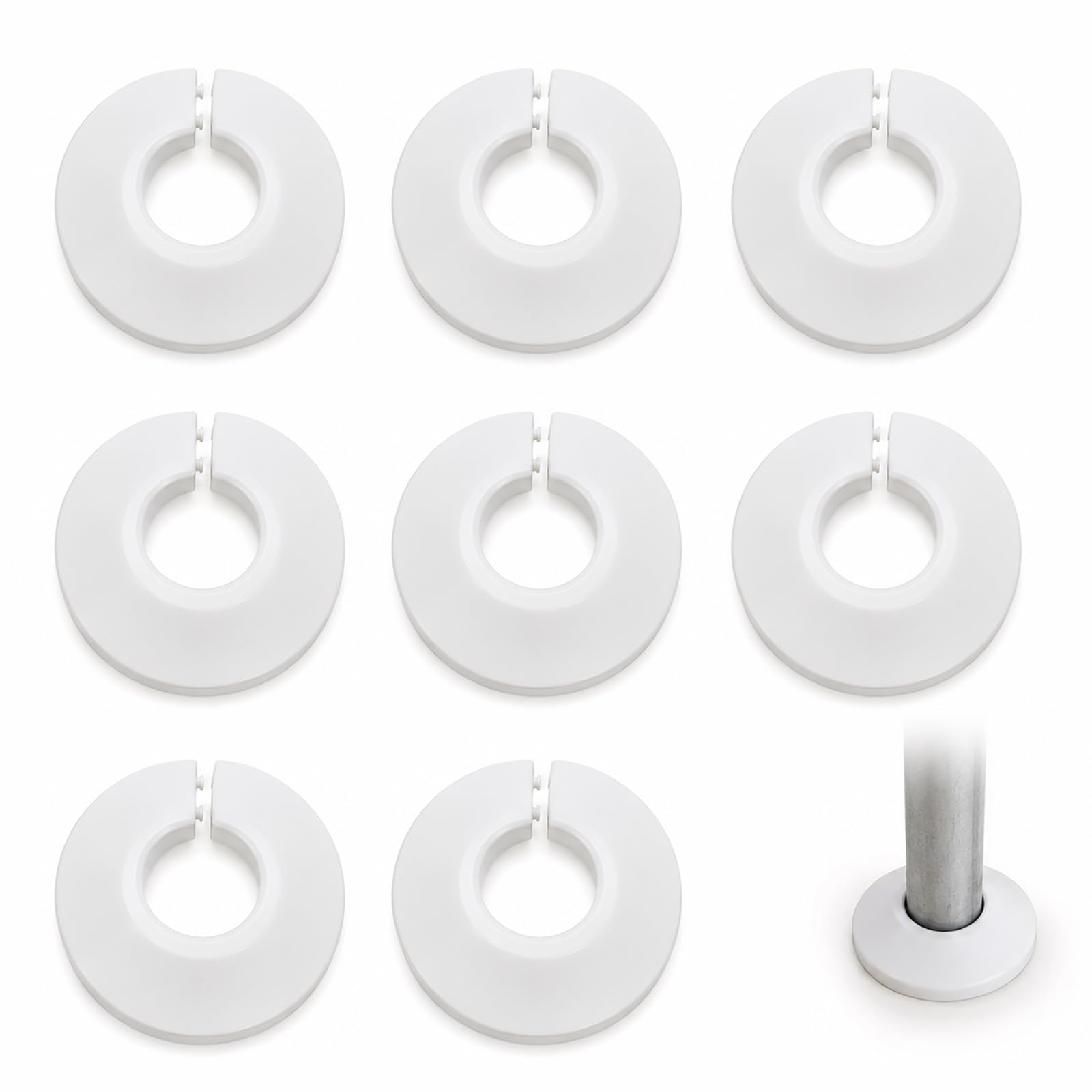 8PCS 15mm White PVC Radiator Pipe Covers, Split Pipe Collars for Wall Hole Concealment & Pipe Protection
