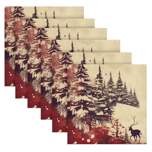 Servilletas de Tela Navidad Vintage Rojo Ciervo x6 miniatura 2