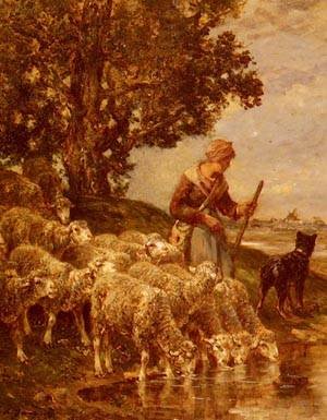 Peinture à l'huile Reproductions Charles Emile Jacque toile haut de gamme 24x36 pouces