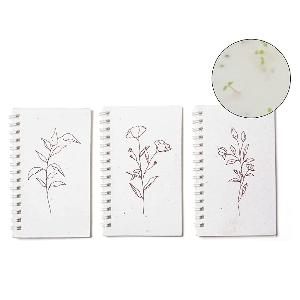 Pocket Notebooks with Seed Paper Covers for Planting - 3 Pack Mini Spiral Notepad Eco Friendly Notebooks Lined Pages with Recycled Paper