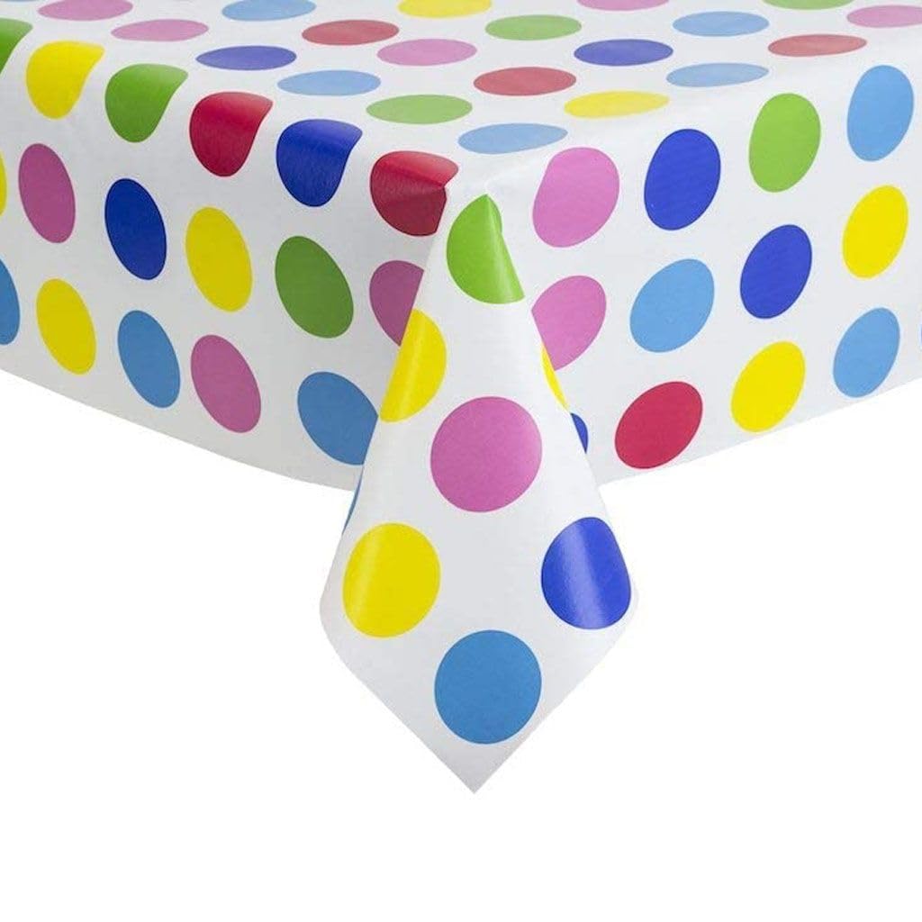 I Want Fabric Multicolor Large Multi Coloured Twister Spots Pvc Oilcloth Vinyl Fabric Kitchen Cafe Bar Table Wipeclean Picture Tablecloth Per Metre 100Cm X 135 Cm Cut To Order