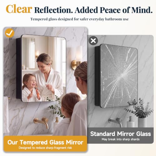 Image of 16x20 Medicine Cabinet with Mirror, Black Aluminum, Pre-Assembled