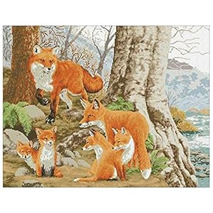 WHXHXZ cross stitch kits for adults Fox familie 40x50CM DIY 14CT Fabric Embroidery Crafts Needlepoint Kit for Home…