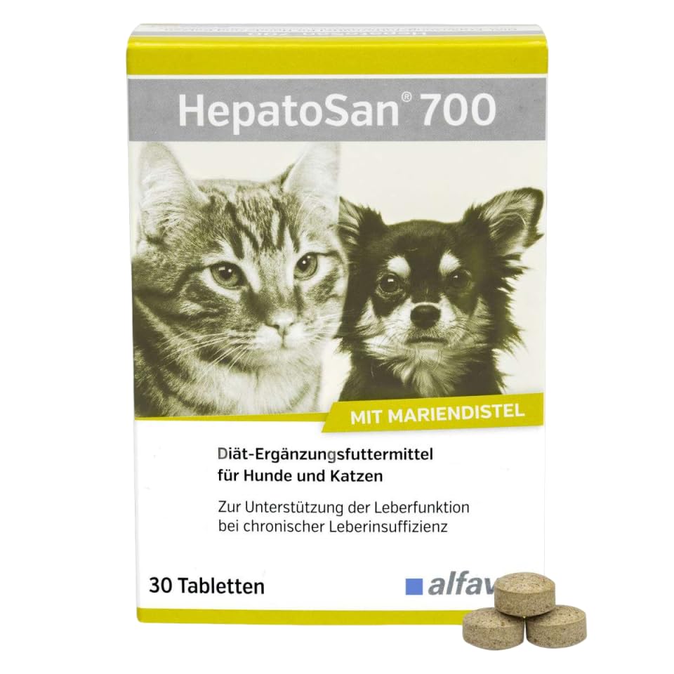 Alfavet HepatoSan 700, Doppelpack, unterstützt den Leberstoffwechsel, Nahrungsergänzung für Hunde und Katzen, 2 x 30 Tabletten à 700 mg