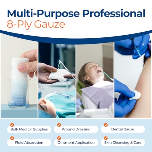 Image of 200 Pack 3x3 Inch Gauze Sponges 8-Ply, 100% Cotton Soft Woven Gauze Pads for Wound Care, Highly Absorbent Bulk Hospital-Grade First Aid & Surgical Dressing
