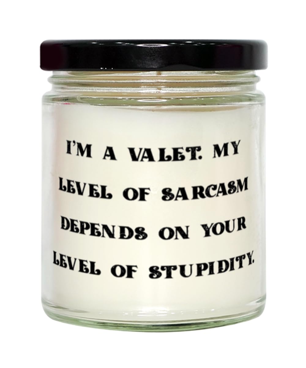 I'm a Valet. My Level of Sarcasm Depends on Your Level of Stupidity. Scent Candle, Valet, New Gifts for Valet from Friends, Scented Candles, Candle Gift Set, Nice Smelling Candles, Soy Candles,