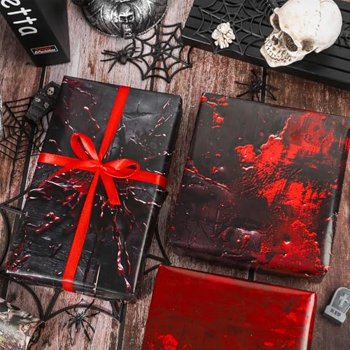 Whaline Halloween Bloody Wrapping Paper - Not Roll - Scary Blood Splatter 19.7 x 27.6 Inch Gift Wrap Paper Folded Flat for DIY Crafts Holiday Horror Party 8 Sheets