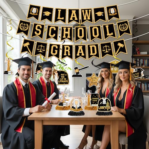 Image of Law School Graduation Decorations 2026, 15PCS Law School Graduation Party Banners Hanging Swirls Honeycomb Centerpieces Decor, Criminal Justice Lawyer Legal College Grad Party Supplies