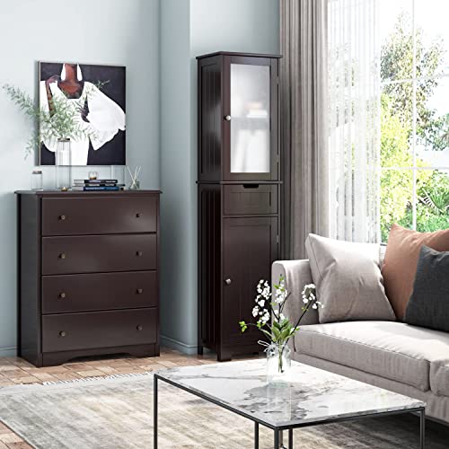 Housuit Dresser With 4 Drawers, Retro Dressers For Bedroom, Chest Of Drawers Clothes Organizer, Wooden Nightstand For Living Room, Closet, Hallway, Dark Brown #TOP3