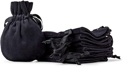 Soul Projekt Pack of 10 Velvet Bags, Luxury Velvet Bags for Wedding Almonds, Party Favours, Jewellery, Party Bags, Crystals, Multi-Purpose Bags with Drawstring, Black, Velvet Bags Black 7 x 10 cm x 10