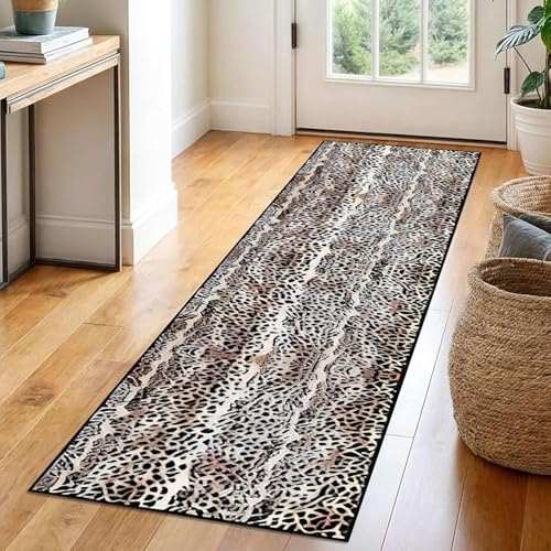 NEYTIIR Tapis De Couloir Antidérapant, Motif Léopard, Tapis Long Lavable Et Antidérapant pour Couloir, Salon, Paillasson avec Envers en...