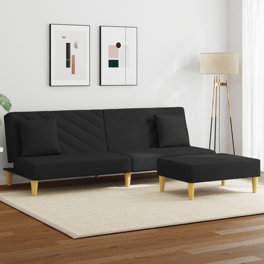 Gecheer Divano Letto 2 Posti con Cuscini e Poggiapiedi Nero in Tessuto,Divano a 2 Posti,Divano Imbottito,Divanetto Moderno,Divanetto,Divani da Soggiorno,Divano Angolare con Chaise Longue Penisola