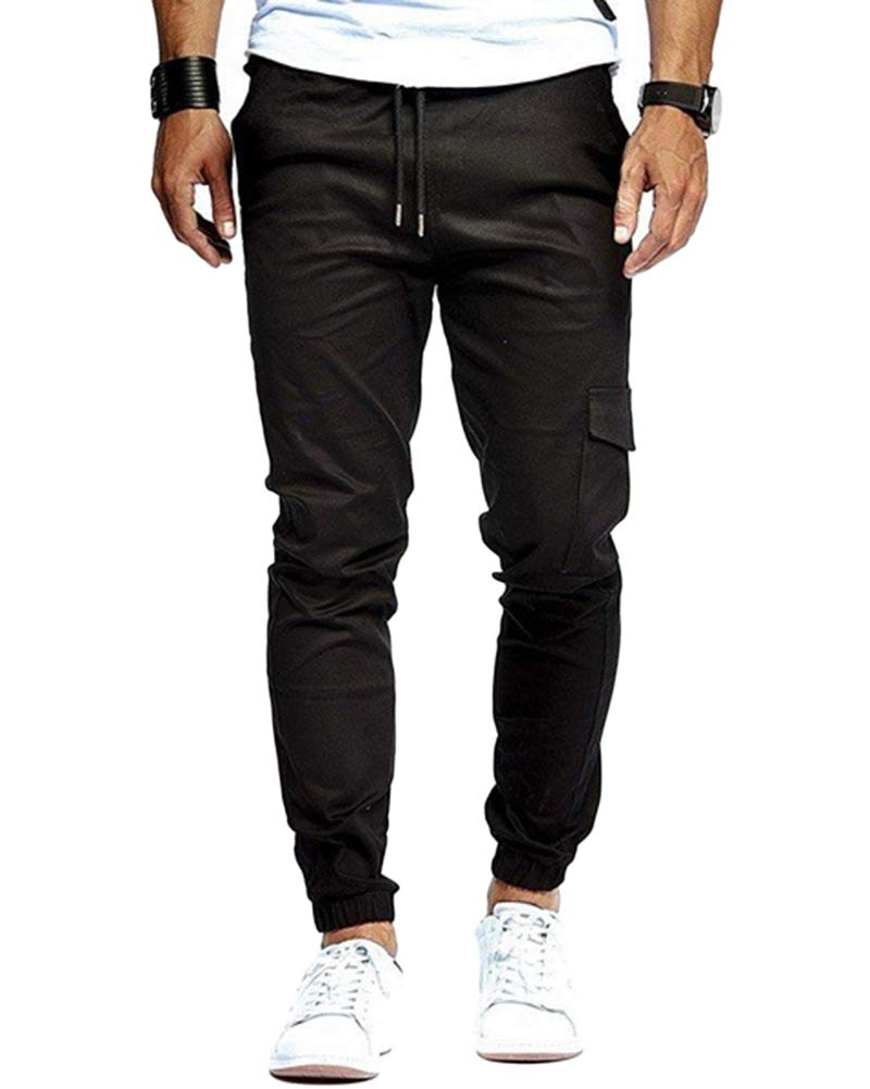 Youcai Men's Black Joggers Sports Trousers Sweatpants Tracksuit Causal Bottoms Drawstring Elasticated Waist Slim Fit Chino Trousers,,Xxl