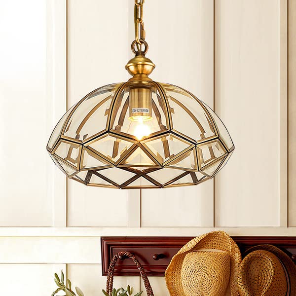Image of CITRA 1-Light Brass Vintage Gold Glass Pendant Ceiling Light - Warm White