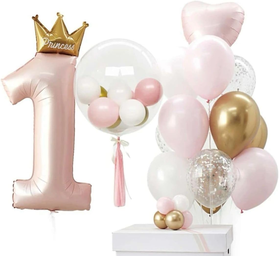 1st Birthday, Baby Girl First Birthday, Pink Balloon number 1, 24pcs Plastic Balloon, Modern Number Shaped Balloon For Party