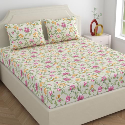 Image of Home Ecstasy 100% Cotton King Bedsheet with 2 Pillow Covers - (Size 108 x 108 inches, 140 TC, Colour - Beige)