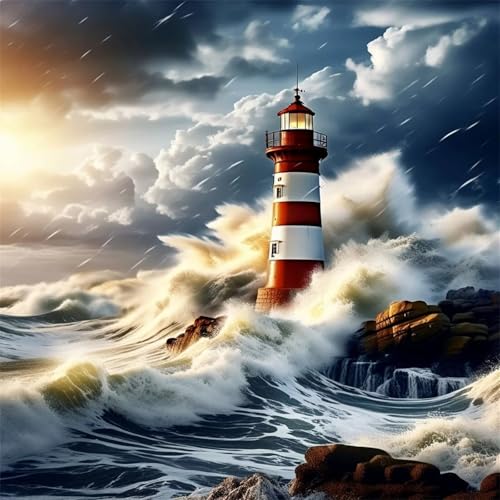 Kit complet broderie diamant Cooiiye Phare Paysage marin 5D Cadeau idéal manuel 90x90cm