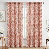 Paisley Scroll Printed Linen Curtains, Grommet Top - Medallion Design Burlap Vintage Kitchen Drapes (Poppy Red, 50-by-84 Inch, Set of Two)