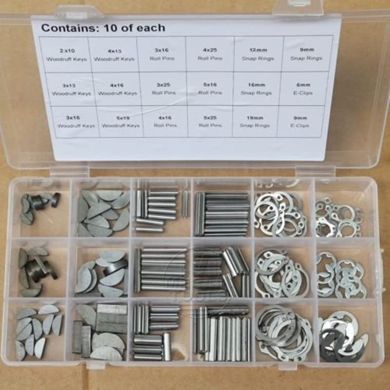 180Pcs 18 Kinds Set Woodruff Keys Stainless Steel Snap Ring Roll Pin E-Clip Kit - (Color: 1 set)