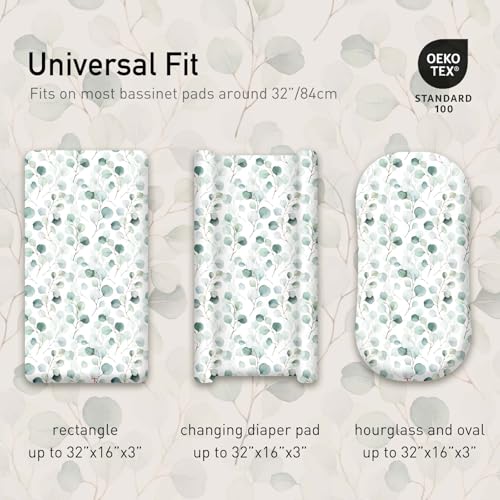 Image of Gllquen Baby Bassinet Sheets 4 Pack, Breathable Cozy Fitted Mattress Sheet | 32 inchx16 inch Soft Baby Sheets for Boys Girls, Compatible with Halo, Snoo, Uppababy, Universal fitted,Baby Gift, Greenery