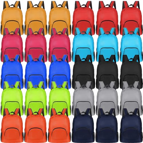 Sherr 30 Pack Backpack, Bulk Classic Book Bags Lightweight Backpacks Assorted Colors Bookbags Back Packs, Outdoor Travel