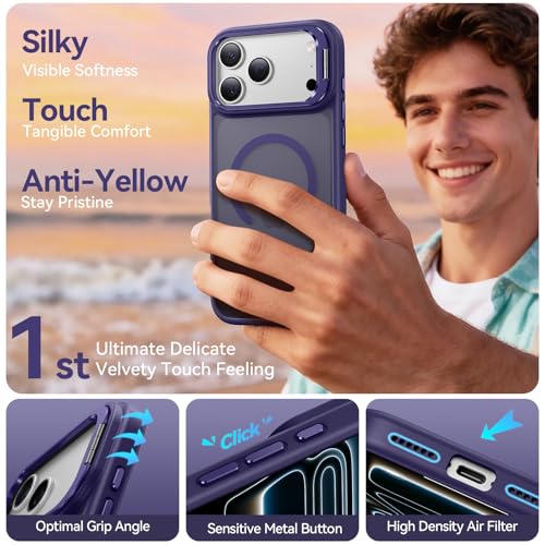 Image of for iPhone 17 Pro Max Case with Stash Lens Stand and 9H Screen Protector, Compatible with MagSafe, Military-Grade Drop Protection Phone Case for iPhone 17 Pro Max, 360 Full Protection, Purple