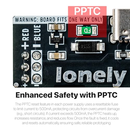 Image of Lonely Binary 3-Pack Breadboard Power Supply 3.3V 5V USB-C Switchable | 3.3V /5V slide switch, 500mA PPTC protection; USB-C 5V input; dual LED indicators; plugs into breadboard power rails